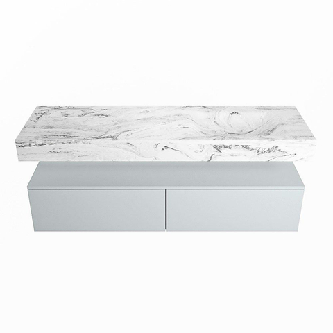 Mondiaz ALAN-DLUX Ensemble de meuble - 150cm - meuble Clay mat - 2 tiroirs - Lavabo Cloud Glace suspendu - vasque Droite - 0 trous de robinet SW806320