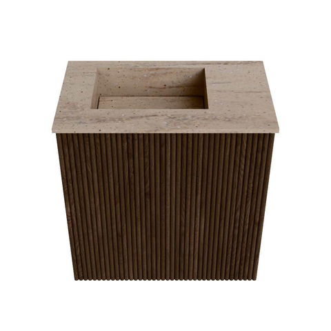 Mondiaz JOYA-DLUX 40cm toiletmeubel - kleur Walnut - Wastafel FAYE positie Links 1 kraangat kleur Saba. SW1424620