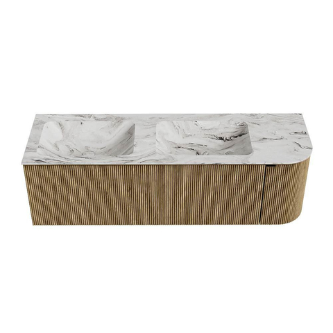 Mondiaz KURVE-DLUX Badkamermeubelset - 145x46x40cm - 1 lade - 1 deur - wastafel solid surface - dubbel / links - zonder kraangat - Dusk SW1415503