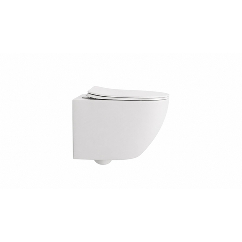 QeramiQ Dely Swirl Compact WC suspendu – sans bride – 36 x 49,5 cm – avec abattant fin (slim) – blanc mat SW1480049
