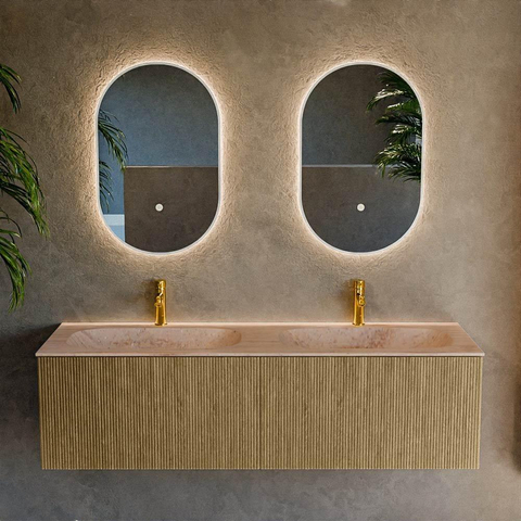 MONDIAZ KURVE-DLUX 150cm badmeubel kleur Dusk met 2 lades en 0 deuren. Wastafel STOR SMALL Dubbel 2 kraangaten Saba. SW1433401