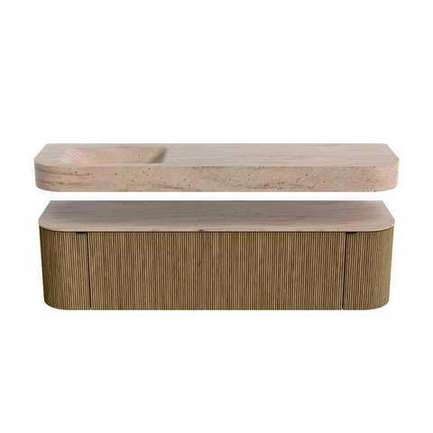 MONDIAZ THOR-DLUX 170cm meuble de salle de bains arrondi gauche + droite couleur Dusk avec 1 tiroir et 2 portes. Vasque suspendue CLOUD gauche 1 trou de robinet couleur Saba. SW1465722