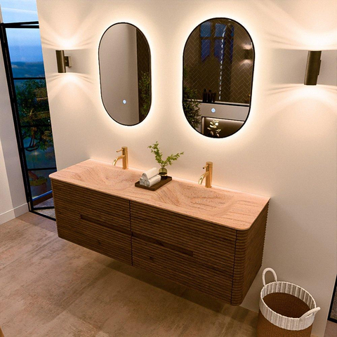 Mondiaz CIRO-DLUX Badkamermeubelset - 150x45x50cm - Solid surface wastafel Saba - 2 wasbak Dubbel - 2 kraangaten - 4 lades - Dusk SW1533350