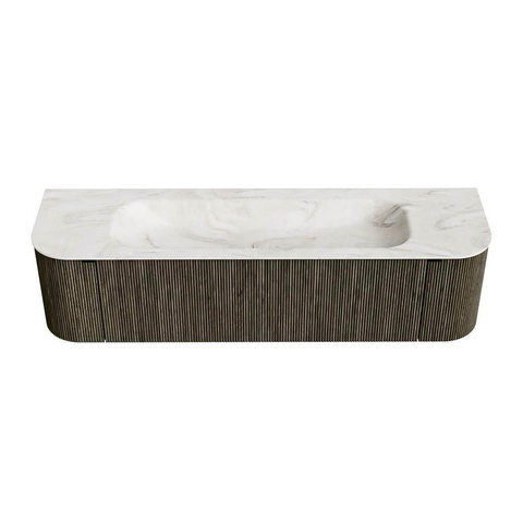 Mondiaz KURVE-DLUX Ensemble de meuble de salle de bains - 170x46x40cm - 1 tiroir - 2 portes - lavabo solid surface - centre - 2 trous de robinet - Shadow SW1414504