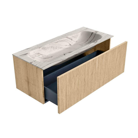 MONDIAZ KURVE-DLUX Meuble de salle de bains 110 cm couleur Oak avec 1 tiroir et 0 porte. Lavabo BIG MEDIUM Milieu sans trou de robinet Nata. SW1432103
