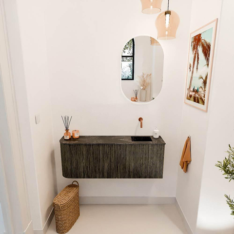 Mondiaz JOYA-DLUX 111.6cm toiletmeubel - ronding links kleur Shadow - Wastafel FAYE positie Rechts Zonder kraangat kleur Lava. SW1422889