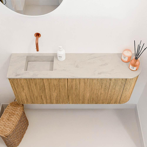 Mondiaz JOYA-DLUX 101.6cm toiletmeubel - ronding rechts kleur Oak - Wastafel FAYE positie Links Zonder kraangat kleur Opalo. SW1422176