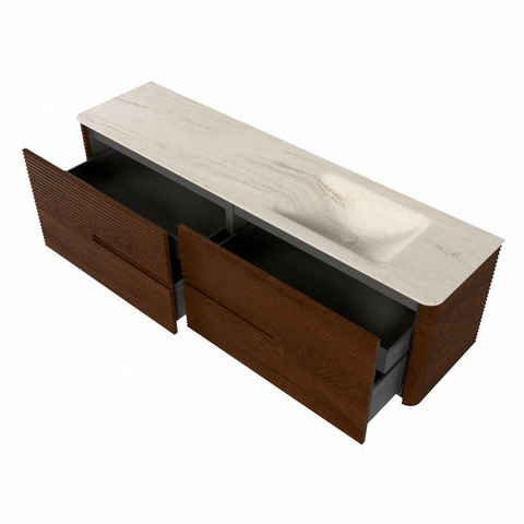 Mondiaz CIRO-DLUX Badkamermeubelset - 180x45x50cm - Solid surface wastafel Meli - 1 wasbak Rechts - zonder kraangaten - 4 lades - Ruby SW1531822