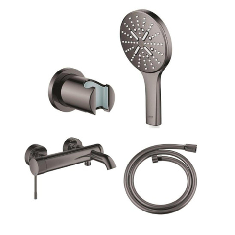 Grohe Essence New Bad-/Douchekraan - 3 standen - met handdoucheset - met doucheslang - hard graphite (antraciet) SW1441619