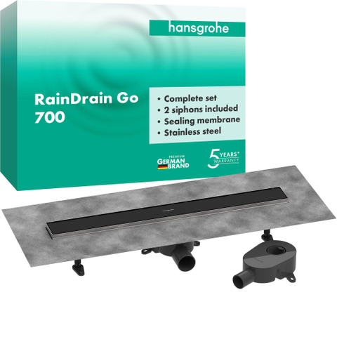 Hansgrohe RainDrain Go Douchegoot - 70cm - standaard/vlakke installatie - betegelbaar - mat zwart SW1590414