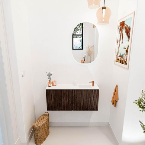 Mondiaz JOYA 90cm meuble de salle de bains - couleur Walnut - Vasque FAYE position Droite 1 trou de robinet couleur Talc. SW1421326