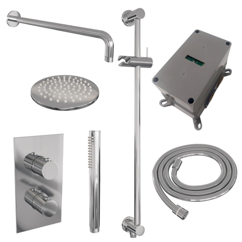 BRAUER Chrome Edition inbouw regendoucheset – Ø20 cm hoofddouche – 40 cm gebogen wandarm – met omstel – glijstang 70 cm SW538385