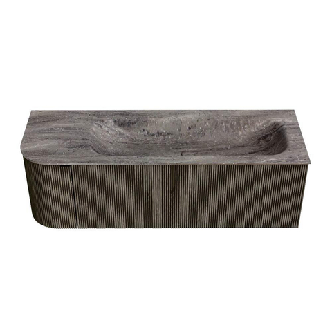 MONDIAZ KURVE-DLUX Meuble de salle de bains 135cm arrondi à gauche couleur Shadow avec 1 tiroir et 1 porte. Lavabo BIG MEDIUM à droite 1 trou de robinet Oza. SW1432910