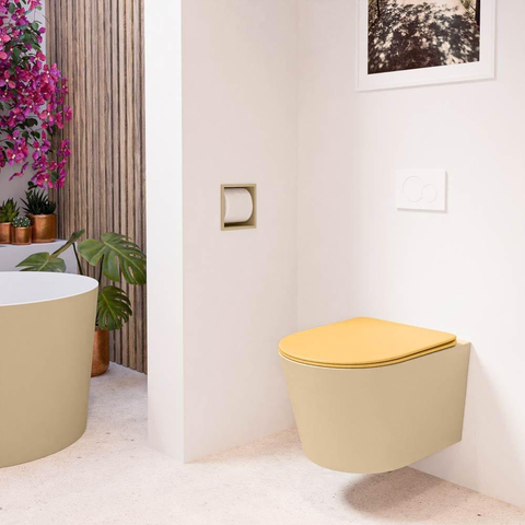 Mondiaz LAVIE WC suspendu – sans bride – 36 x 53 cm – avec abattant softclose – Sand (beige), abattant Ocher (jaune) SW1208682