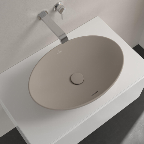 Villeroy & Boch Loop & Friends opzetwastafel - 56x38cm - zonder kraangat - met overloop CeramicPlus - mat almond (beige) SW644146