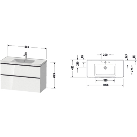 Duravit D-neo Meubelset - met wastafelonderbouwkast - met 2 laden - met softclose - 100x20x48cm - inclusief wastafel - wit hoogglans SW642227