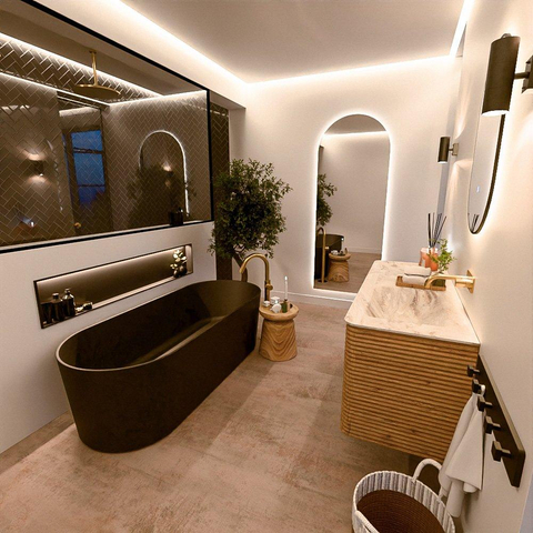 Mondiaz CIRO-DLUX Ensemble de meubles de salle de bains - 130x45x50cm - Plan vasque solid surface Frappe - 1 vasque à droite - sans trous de robinetterie - 4 tiroirs - Chêne SW1530873