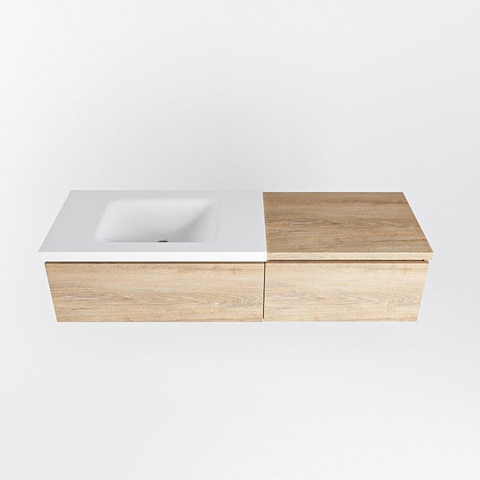 MONDIAZ BUKLA Meuble de salle de bains 140cm avec module 60 couleur Chêne lavé avec 2 tiroirs. Lavabo CLOUD gauche 0 trou de robinet couleur Talc. SW1381978
