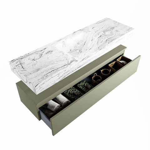 MONDIAZ ALAN - DLUX Badkamermeubelset - 150cm - onderkast - Army - 1 lade - vrijhangende wastafel - wasbak midden - 0 kraangaten - Glace SW805951