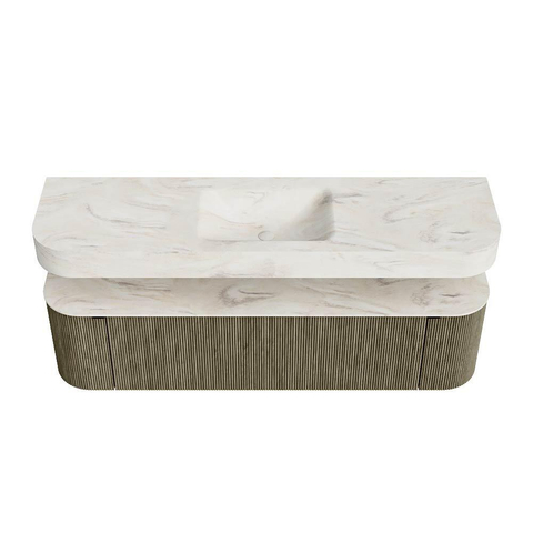 MONDIAZ THOR-DLUX 170cm meuble de salle de bains arrondi gauche + droite couleur Shadow avec 1 tiroir et 2 portes. Vasque suspendue CLOUD Milieu sans trou de robinet couleur Ostra. SW1465531