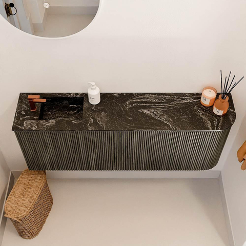Mondiaz JOYA-DLUX 111.6cm toiletmeubel - ronding rechts kleur Shadow - Wastafel FAYE positie Links 1 kraangat kleur Lava. SW1422888