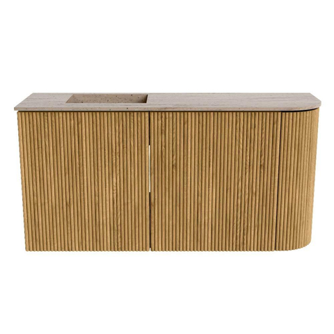 Mondiaz JOYA-DLUX 81.6cm meuble de toilette - arrondi droit couleur Oak - Vasque FAYE position Gauche Sans trou de robinet couleur Saba. SW1424209