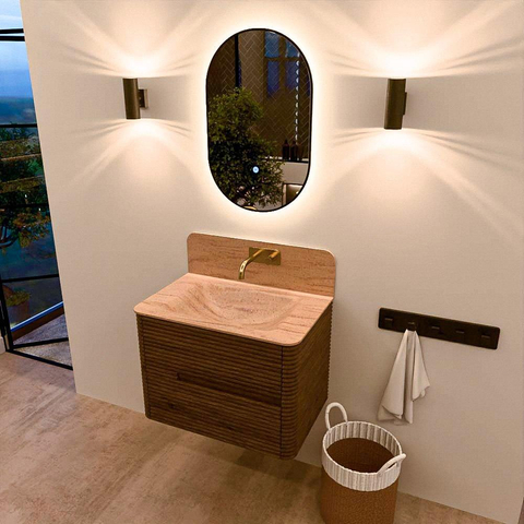 Mondiaz CIRO-DLUX Badkamermeubelset - 70x45x50cm - Solid surface wastafel Saba - 1 wasbak Midden - zonder kraangaten - 2 lades - Dusk SW1533347