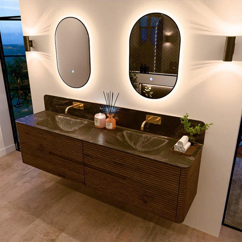 Mondiaz CIRO-DLUX Badkamermeubelset - 190x45x50cm - Solid surface wastafel Lava - 2 wasbak Dubbel - zonder kraangaten - 4 lades - Dusk SW1532934