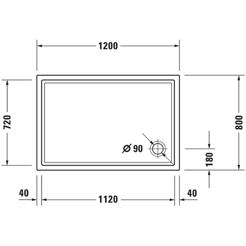Duravit Starck Slimline Kunststof douchebak acryl rechthoekig - 120x80x5.5cm - zonder poten - wit 0297203