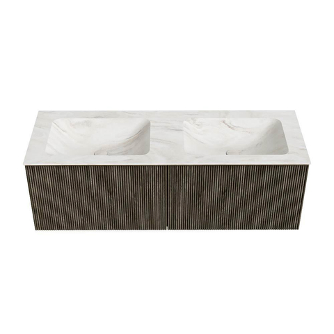 Mondiaz KURVE-DLUX Ensemble meuble de salle de bains - 130x46x40cm - 2 tiroirs - vasque solid surface - double - 2 trous de robinet - Shadow SW1414501