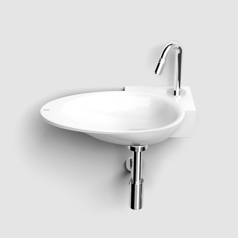 Clou First lave-mains - 38.8x24.6x8cm - angle - pierre minérale - trou robinet droite - blanc SW9272