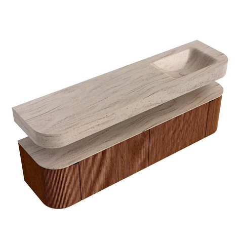 MONDIAZ THOR-DLUX 180cm meuble de salle de bains arrondi gauche + droite couleur Ruby avec 2 tiroirs et 2 portes. Vasque suspendue CLOUD Droite sans trou de robinet couleur Saba. SW1466258
