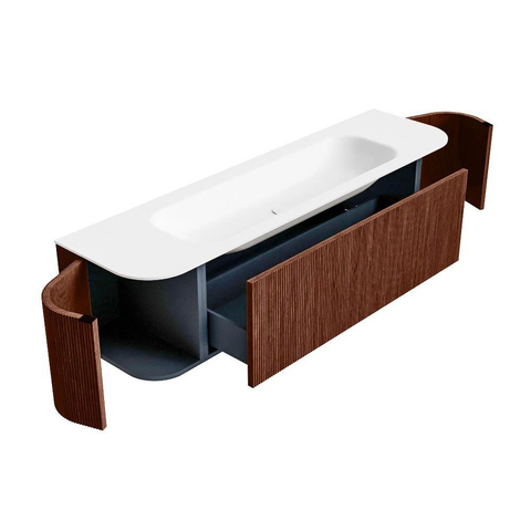 Mondiaz KURVE Badkamermeubelset - 170x46x40cm - 1 lade - 2 deuren - wastafel solid surface - midden - 1 kraangat - Ruby SW1415302