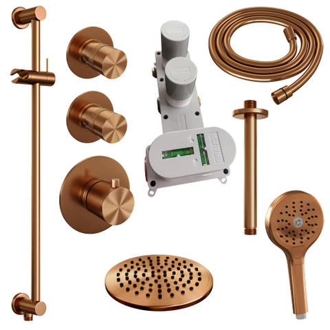 BRAUER Copper Edition inbouw regendoucheset – Ø20 cm hoofddouche – 20 cm plafondbuis – ronde handdouche – glijstang 70 cm SW374507