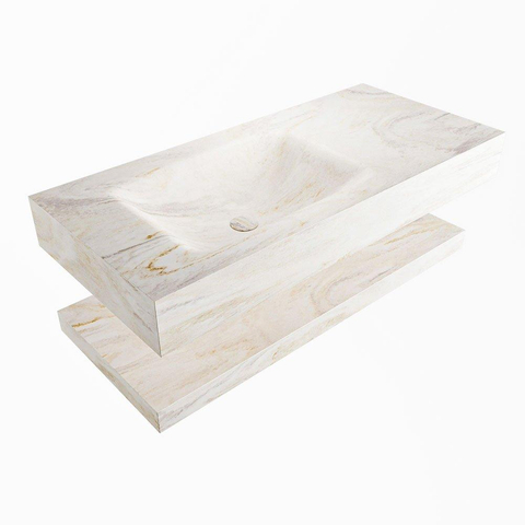 Mondiaz ALAN-DLUX Ensemble de meuble - 100cm - meuble Ostra mat - 0 tiroirs - Lavabo Cloud Ostra suspendu - vasque Gauche - 0 trous de robinet SW809302