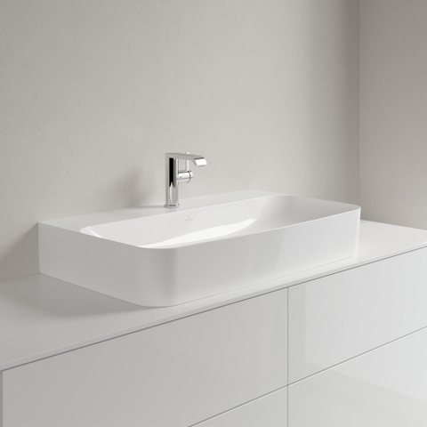 Villeroy & Boch finion wastafel onderzijde - geslepen - 1 kraangat - 80x47cm CeramicPlus - met verdekte overloop - White Alpine (glans wit) SW106488