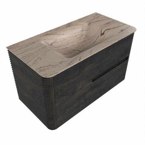 Mondiaz CIRO-DLUX Meuble de salle de bains - 90x45x50cm - Plan-vasque solid surface Arena - 1 cuve Centrale - 1 trou de robinet - 2 tiroirs - Shadow SW1532316