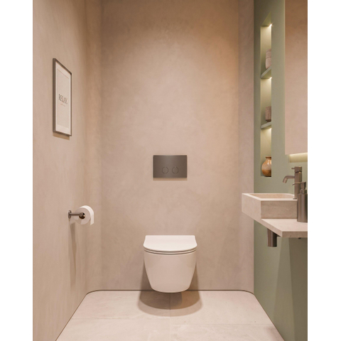 QeramiQ Push Steel Plaque de commande - 25x16cm - épaisseur 2.0mm - fixation magnétique - pour réservoir encastré Geberit UP320 - acier inoxydable - double chasse - boutons ronds - gunmetal SW1552982
