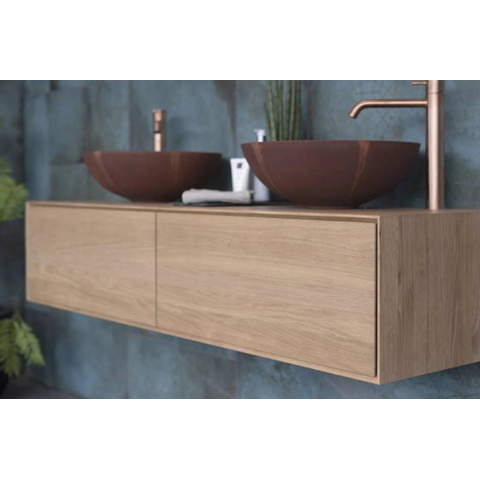 Looox Wood collection Meuble sous lavabo en bois avec 2 tiroirs 160x30x46cm chêne - vieux gris SW546658