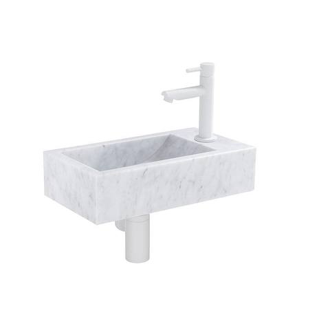Saniclass Fuente fonteinset – rechthoekig – 40x22x10 cm – natuursteen wit – mat witte kraan SW1419187