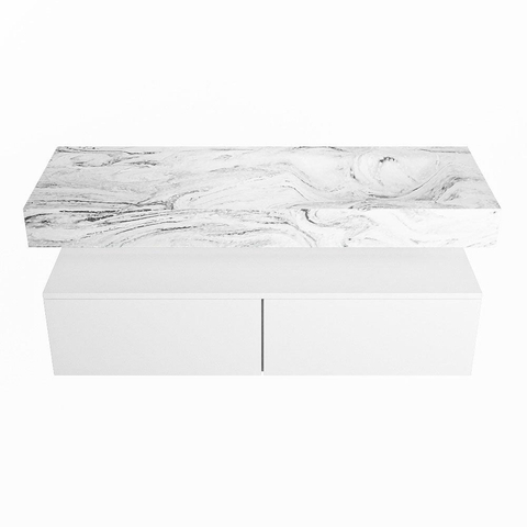Mondiaz ALAN-DLUX Ensemble de meuble - 130cm - meuble Talc mat - 2 tiroirs - Lavabo Cloud Glace suspendu - vasque Droite - 1 trou de robinet SW805549