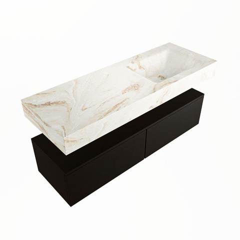 Mondiaz ALAN-DLUX Ensemble de meuble - 130cm - meuble Urban mat - 2 tiroirs - Lavabo Cloud Frappe suspendu - vasque Droite - 0 trous de robinet SW805475