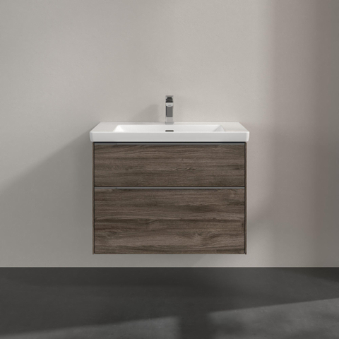 Villeroy & Boch Subway 3.0 wastafelonderbouwkast - met 2 laden - met grepen aluminium glanzend - 77.2x57.6x47.8 - Stone Oak (hout) SW641629
