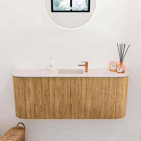 Mondiaz JOYA-DLUX 103.2cm toiletmeubel - ronding links en rechts kleur Oak - Wastafel FAYE positie Midden 1 kraangat kleur Meli. SW1424003