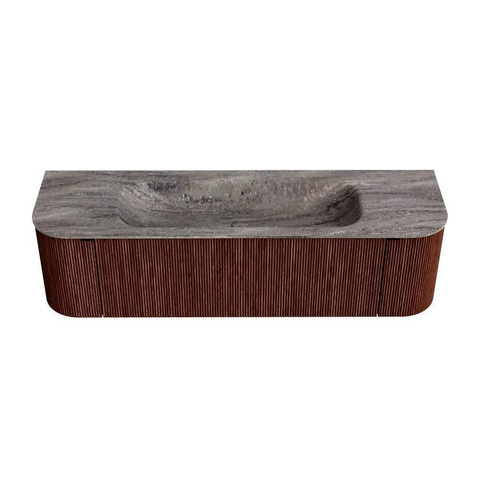 MONDIAZ KURVE-DLUX Meuble de salle de bains 160cm arrondi Gauche + Droite couleur Ruby avec 1 tiroir et 2 portes. Lavabo BIG MEDIUM Central 1 trou de robinet Oza. SW1432801