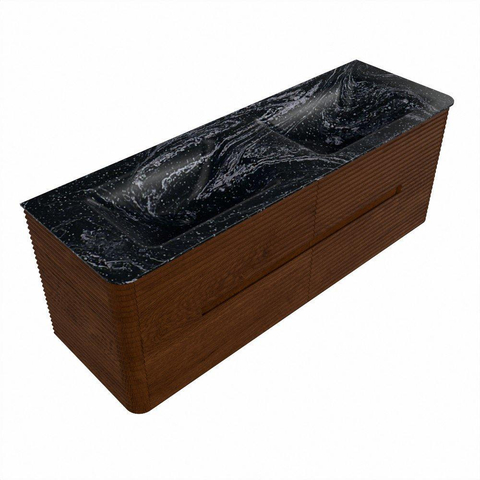 Mondiaz CIRO-DLUX Badkamermeubelset - 140x45x50cm - Solid surface wastafel Lava - 2 wasbak Dubbel - zonder kraangaten - 4 lades - Ruby SW1531598