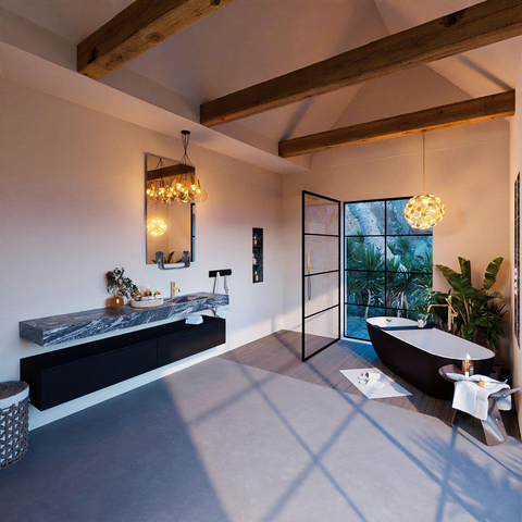 Mondiaz ALAN-DLUX Ensemble de meuble - 200cm - meuble Urban mat - 2 tiroirs - Lavabo Cloud Lava suspendu - vasque Droite - 1 trou de robinet SW808124