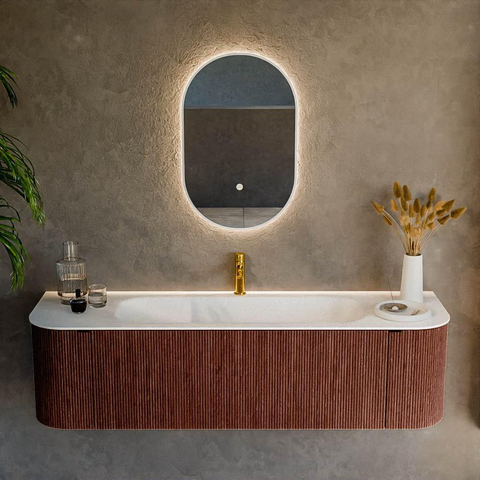Mondiaz KURVE Ensemble meuble de salle de bains - 160x46x40cm - 1 tiroir - 2 portes - lavabo solid surface - central - 1 trou de robinet - Ruby SW1415293