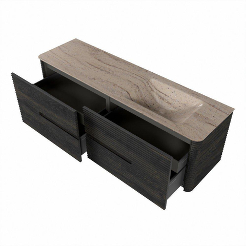 Mondiaz CIRO-DLUX Ensemble de meubles de salle de bains - 160x45x50cm - lavabo solid surface Saba - 1 vasque à droite - sans trous de robinet - 4 tiroirs - Shadow SW1532721