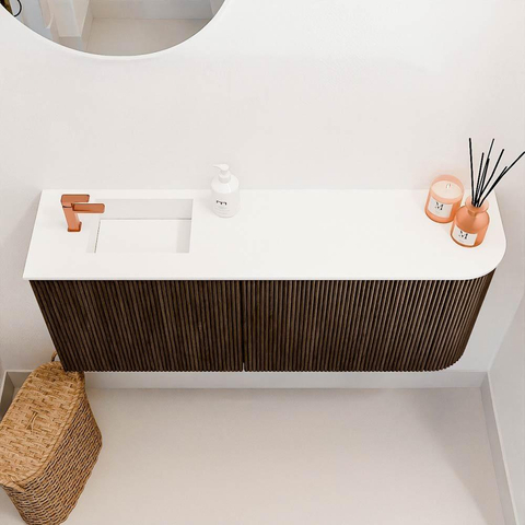 Mondiaz JOYA 101.6cm toiletmeubel - ronding rechts kleur Walnut - Wastafel FAYE positie Links 1 kraangat kleur Talc. SW1421279